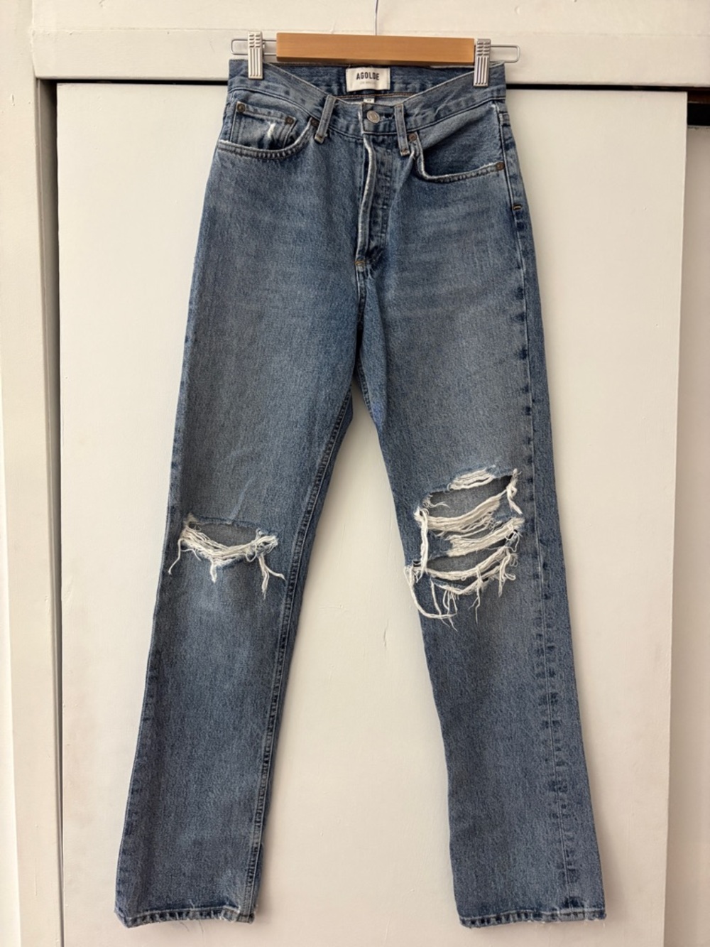 Agolde Women's Straight-Leg Ripped Jeans - Light Blue Denim